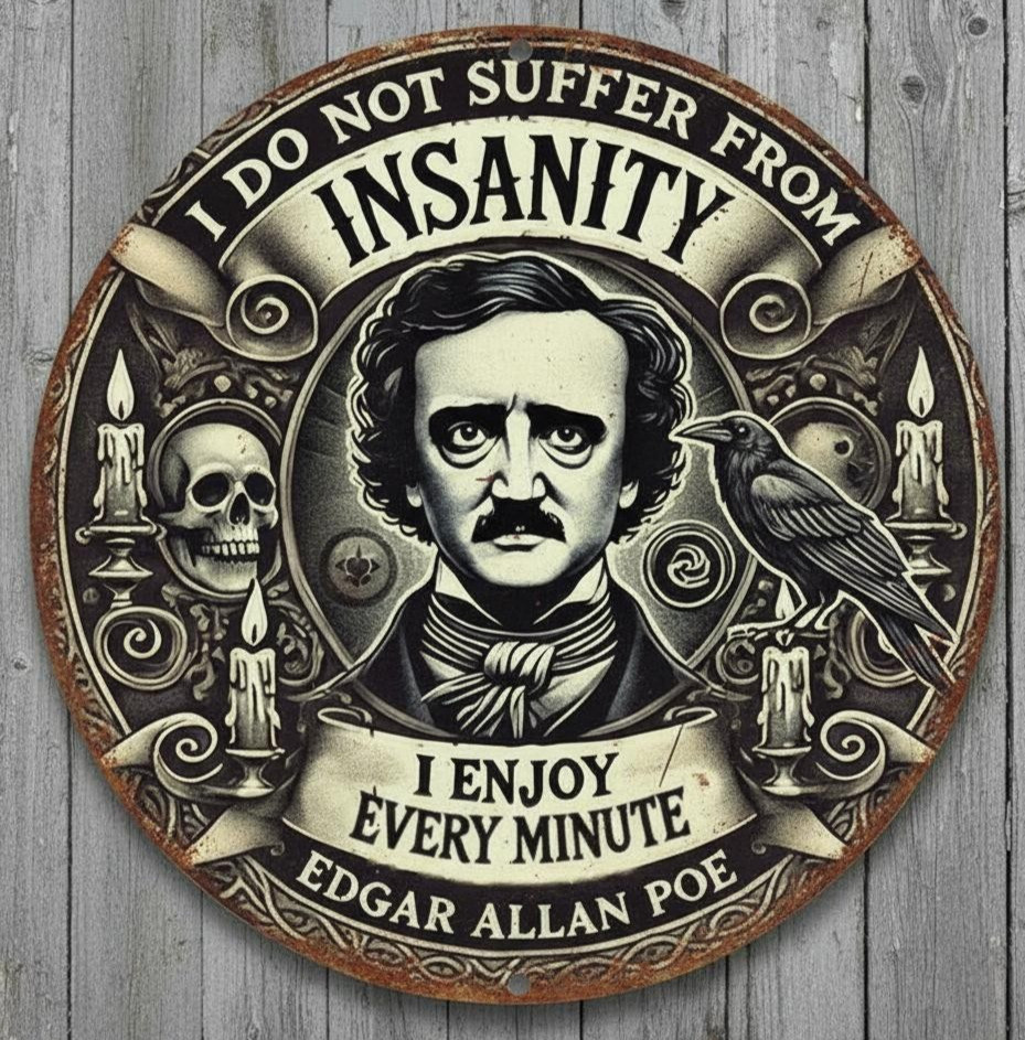 Insanity I Enjoy Every Minute Humor 8″ Diameter Vintage Novelty Metal Sign New!