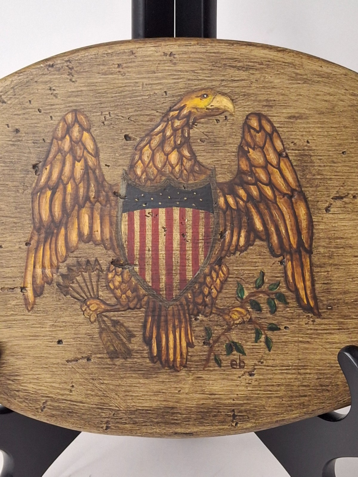 Vintage Folk Art Hand Painted American Federal Eagle Wood Plaque Americana 10″