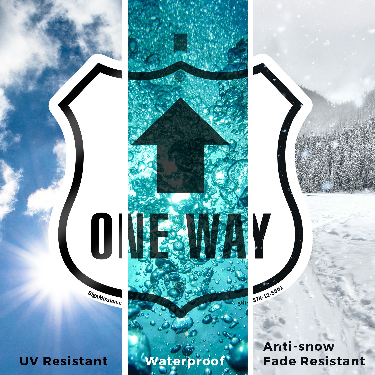 One Way Up Shield Shaped Sign With Stake Weather Resistant Crafted in the USA