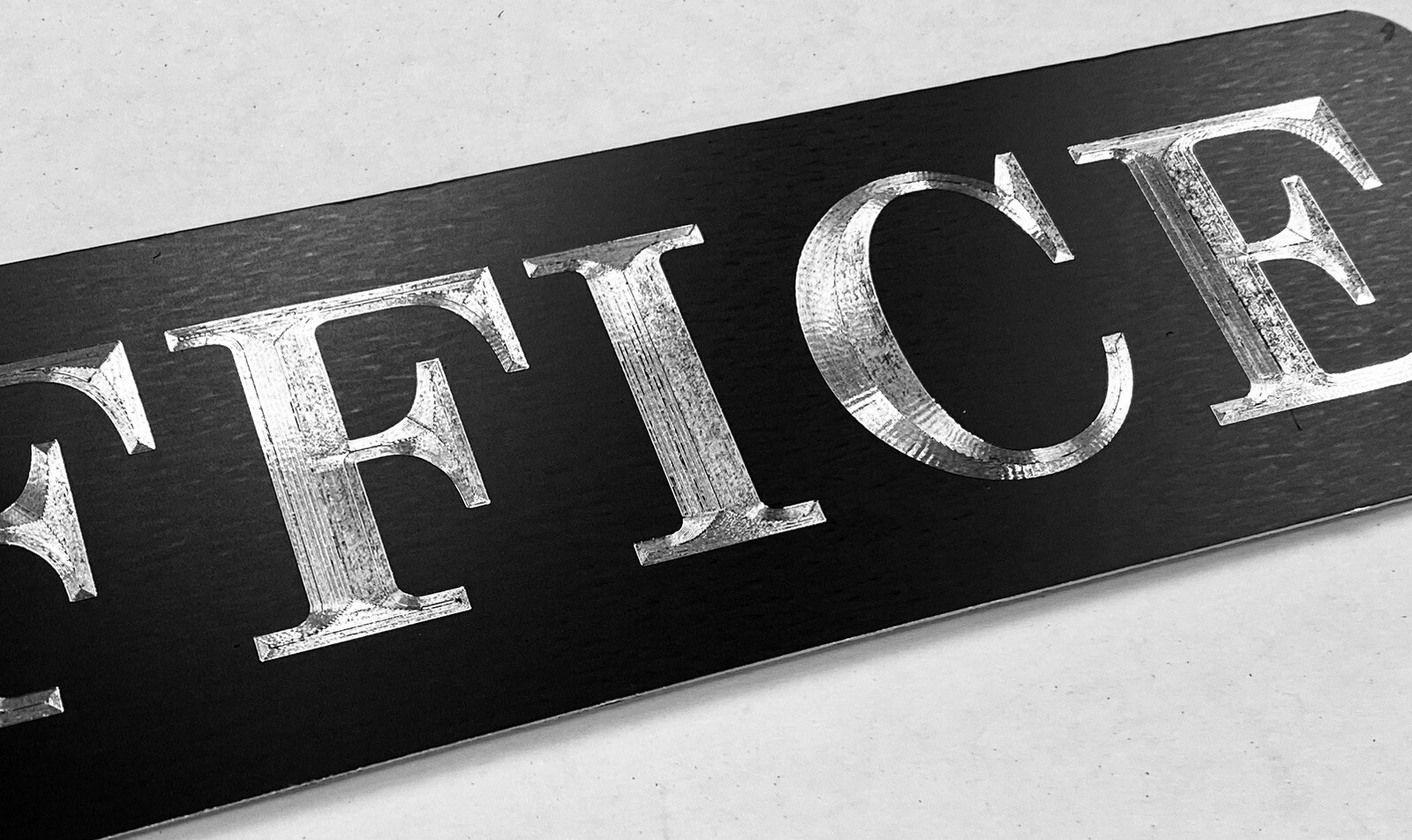 Engraved Custom Office or Any Text Diamond Etched Aluminum Metal 12×3 Black Sign