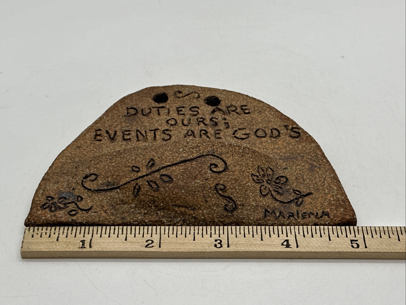 Handmade Pottery Wall Pocket Sign “DUTIES ARE OURS; EVENTS ARE GOD’S” Signed