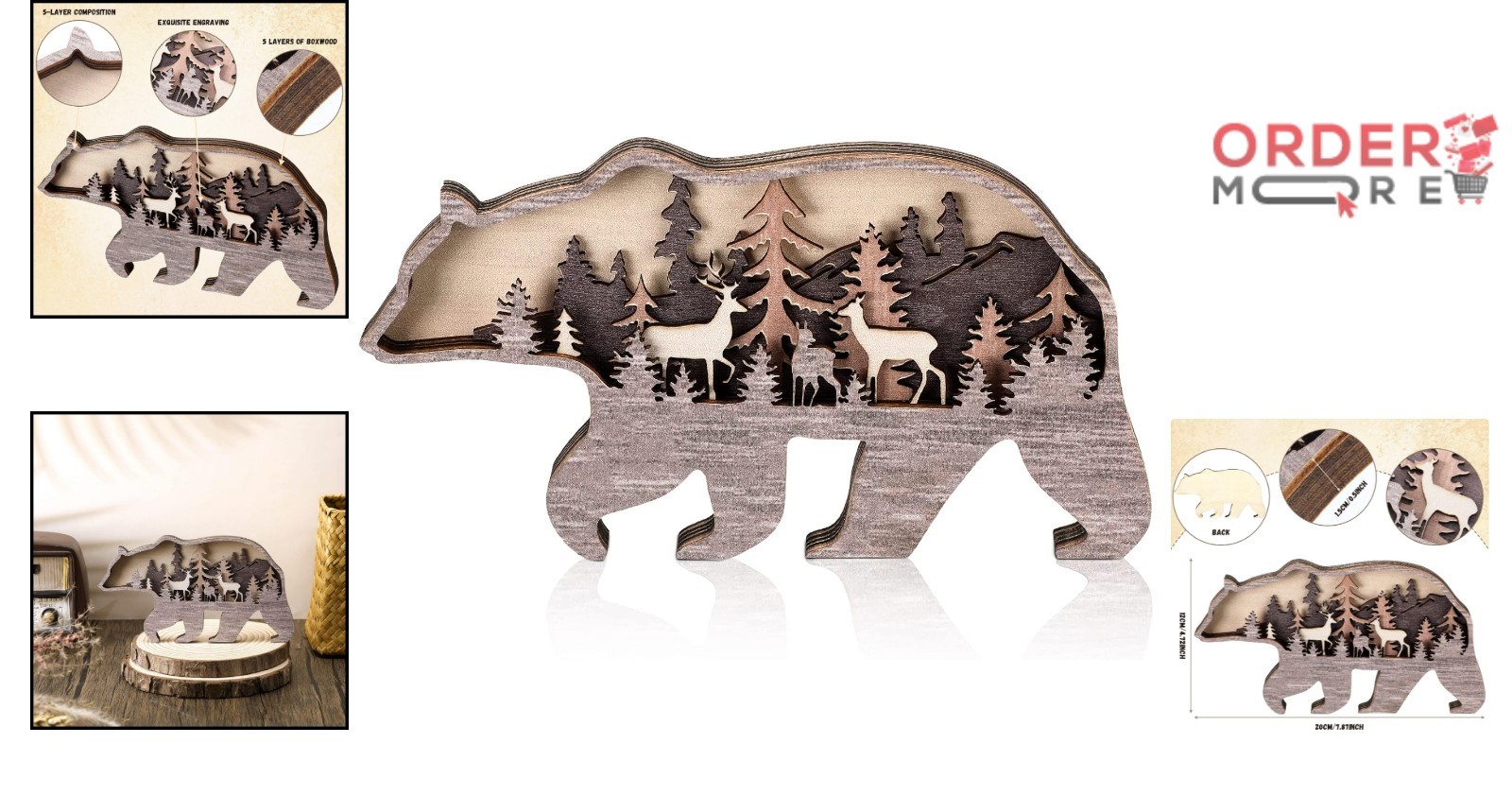 Wooden Forest Animal Wall Art Rustic Decor for Cabin Bedroom Living Room