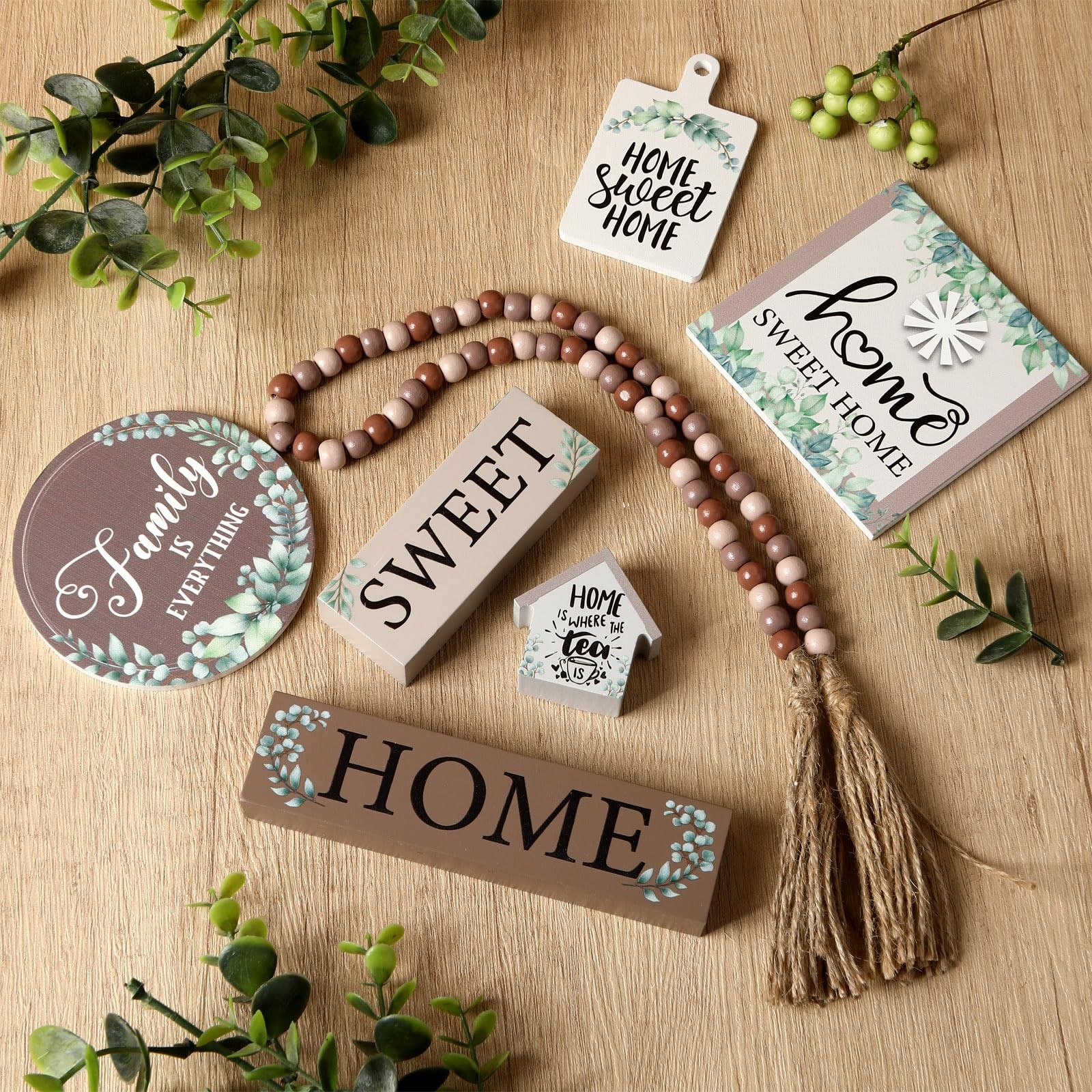 7 Pcs Home Sweet Home Wooden Table Decorations, Farmhouse Tiered Tray Decor R…