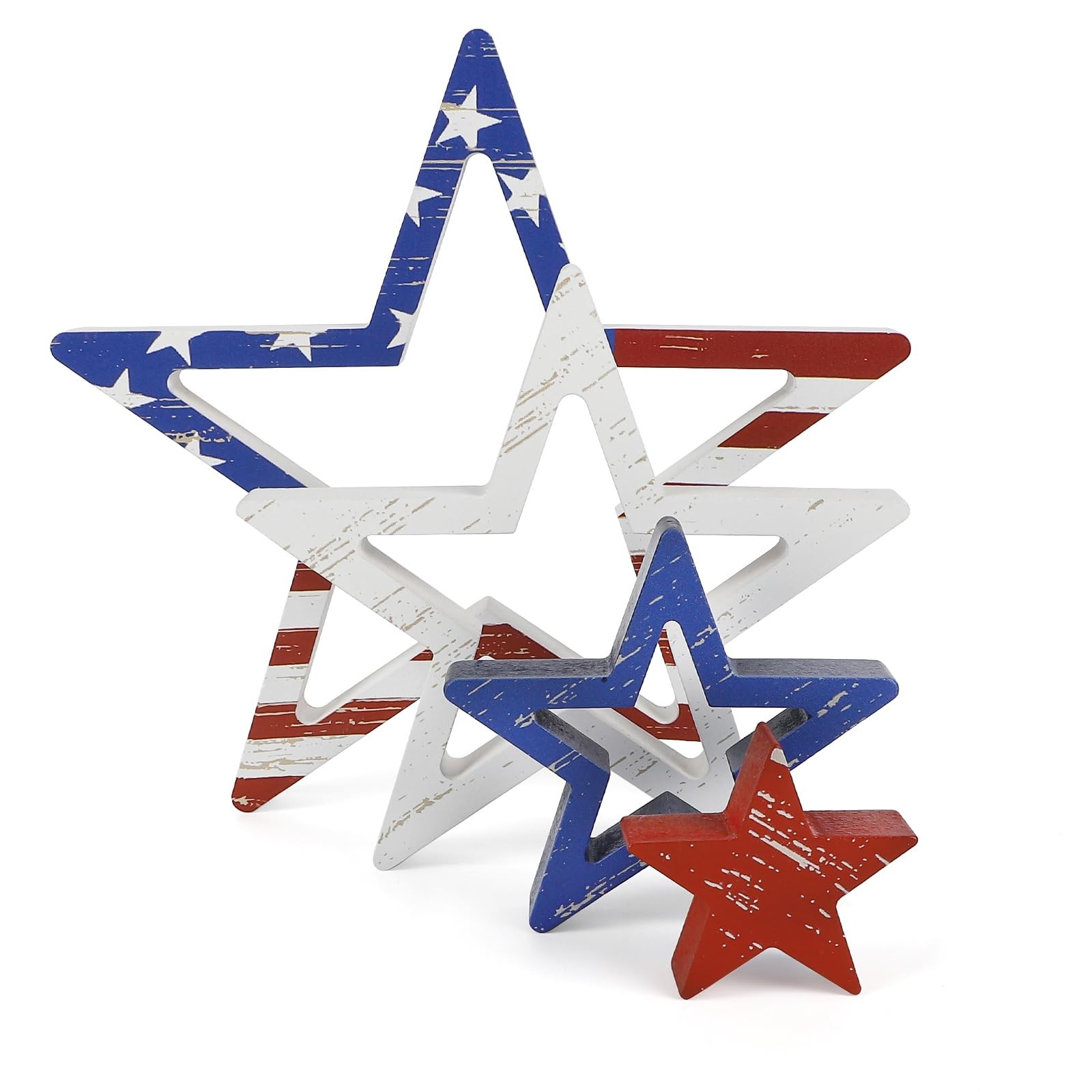 COCHIE 4th of July Decorations Stars Set of 4, Red White Blue Decor, Patrioti…