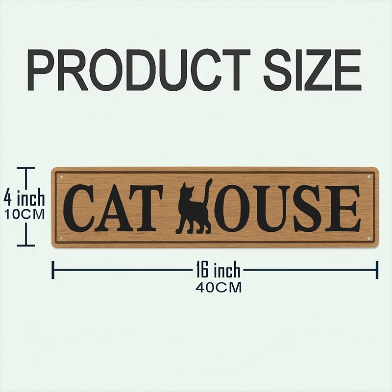 Cat House Wood Grain Metal Sign Cat Lover Farmhouse Wall Art Decoration Gift