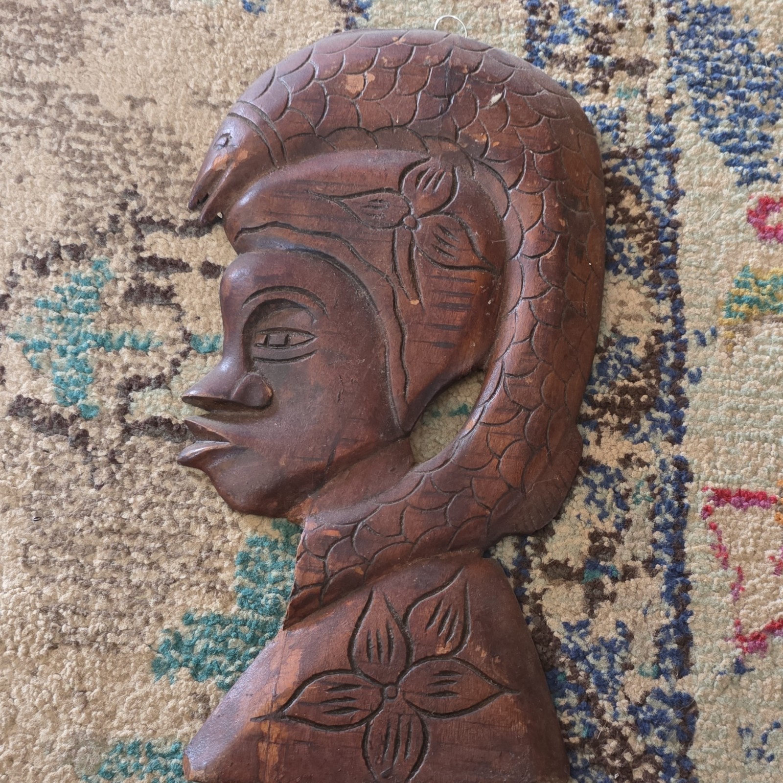 Carved Wooden Silhouette Wall Plaque Abstract Art Antique Finish Medium