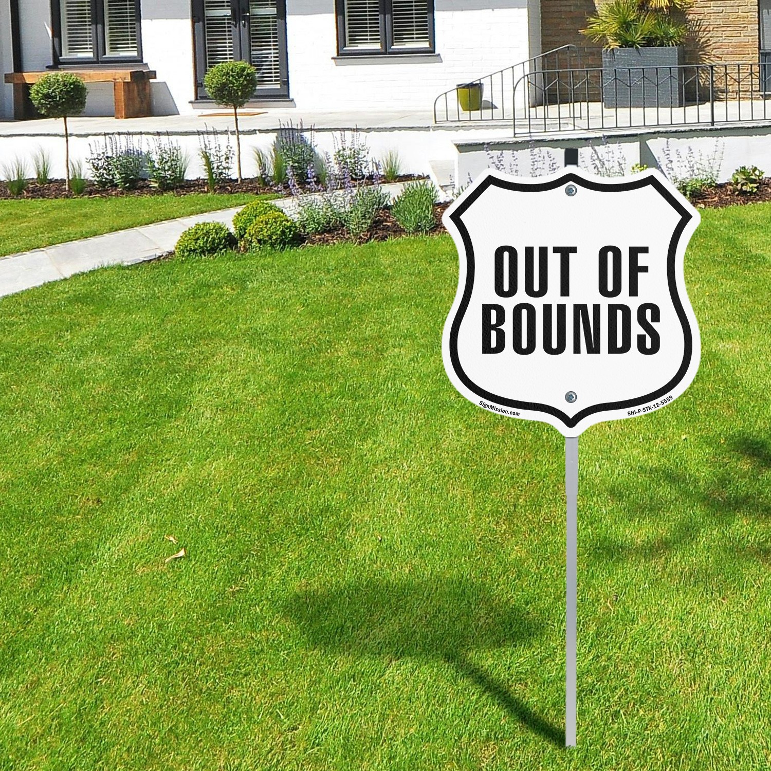 Out Of Bounds Shield Shaped Sign With Stake Weather Resistant Crafted in the USA