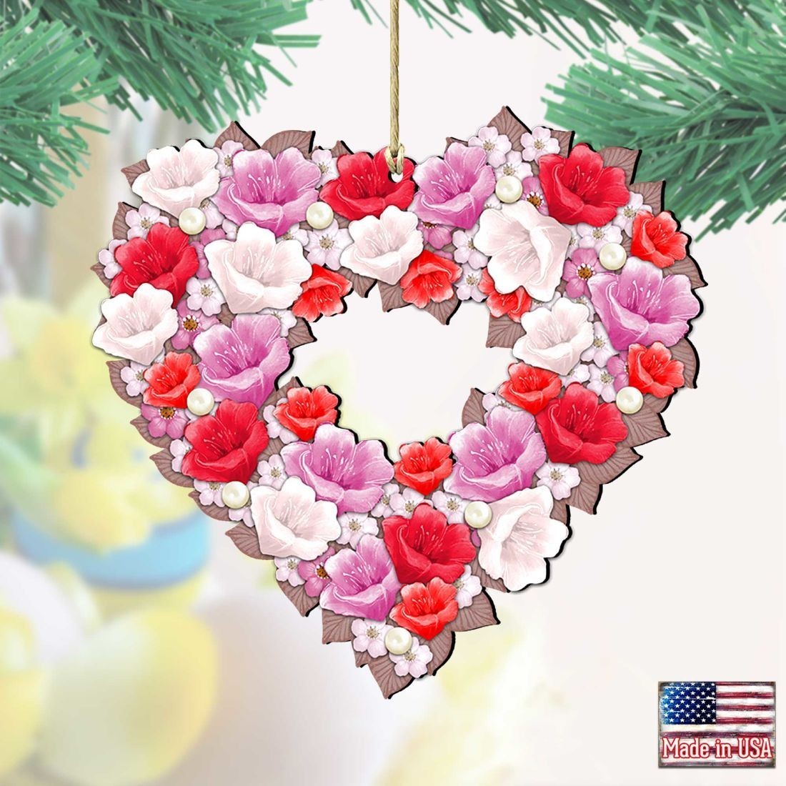 Designocracy 12 x 9 in. Happy Mothers Day Flower Heart Holiday Decor