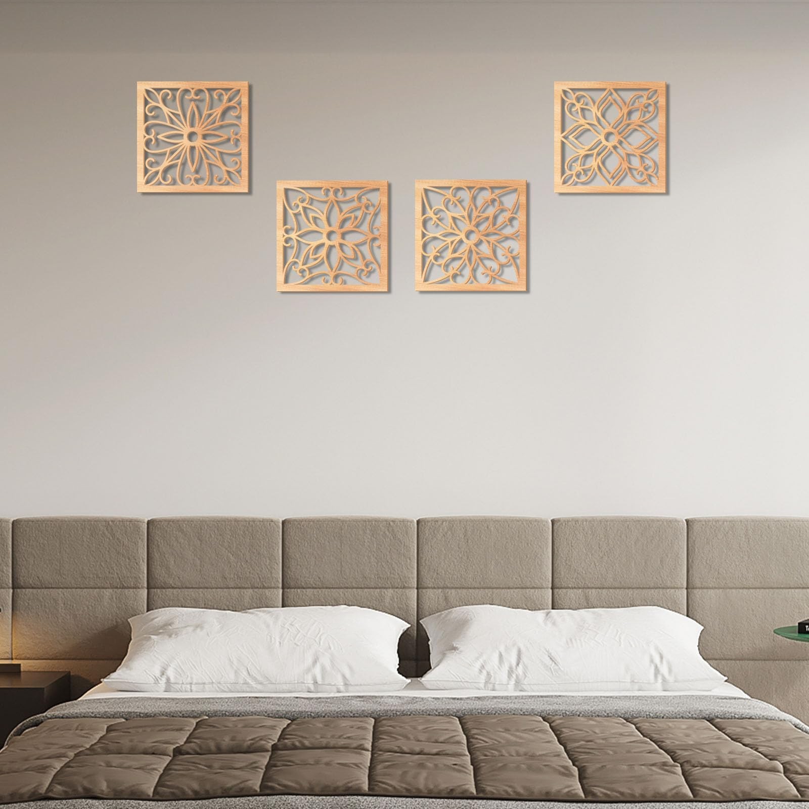 KOYILTD 4 Pieces Thicken Rustic Wall Decor,Flower Carved Wall Art,Wooden Holl…
