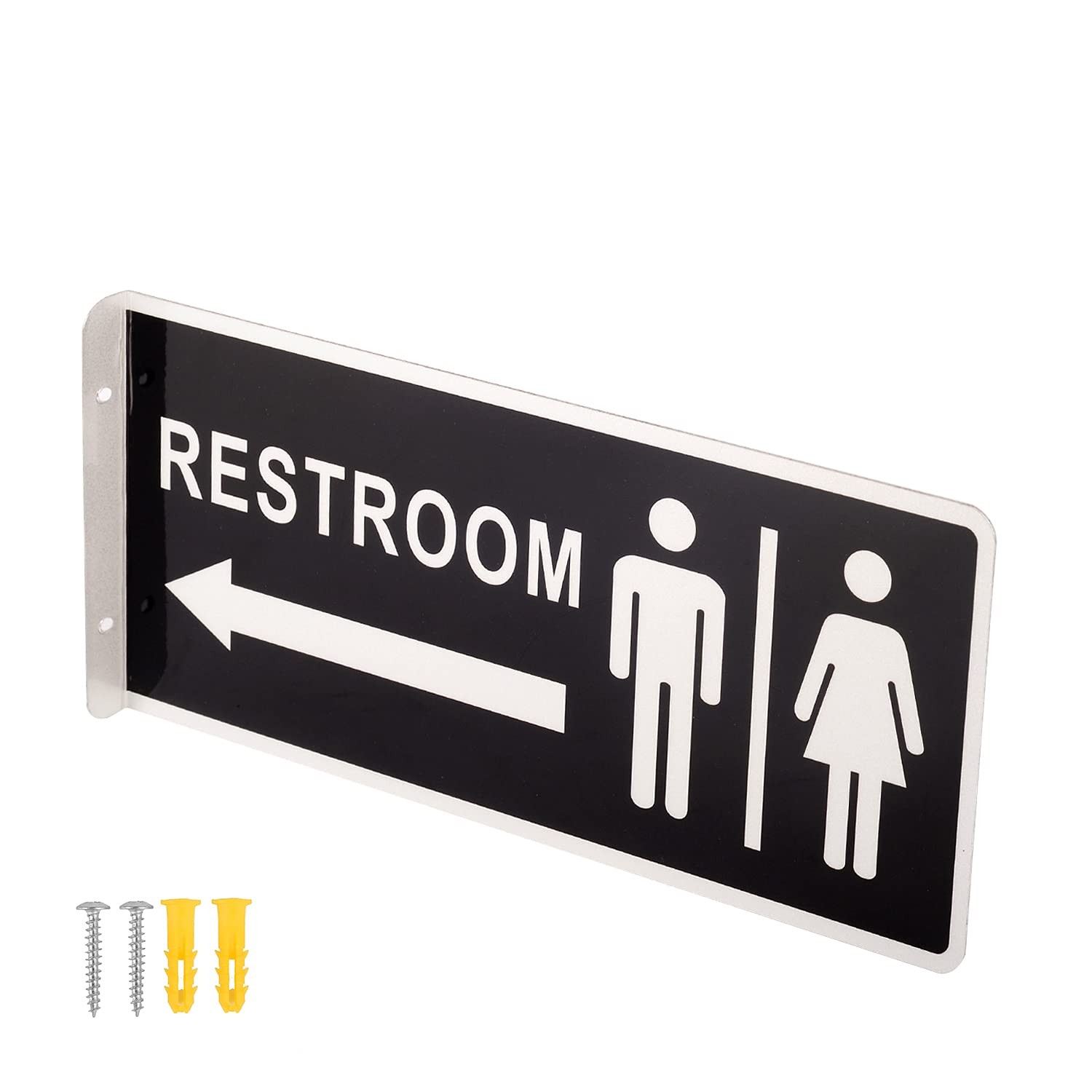 Double Sided Metal Restroom Sign, Aluminum Bathroom Sign for Home and Office, 12