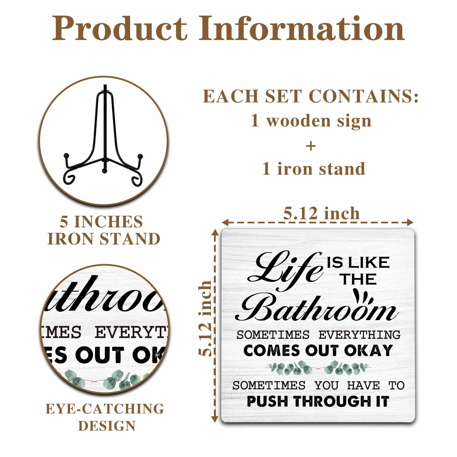 Life Is Like The Bathroom Wood Decor Sign, Rustic medium, multicolor