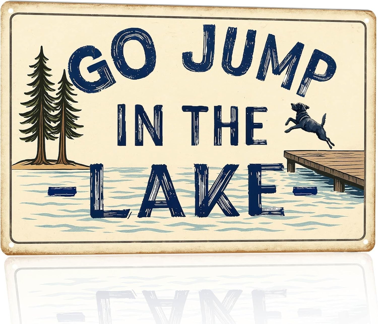 Vintage Lake House Decor Wall Art – Go Jump in the Lake Sign, Lake Life Cabin De