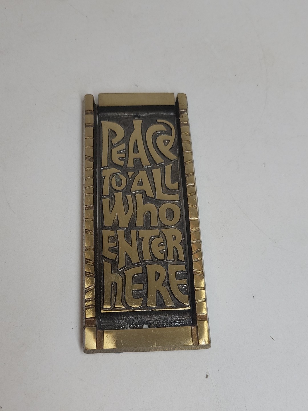 Vintage Religious Door Knocker “Peace To All Who Enter Here” Solid Brass