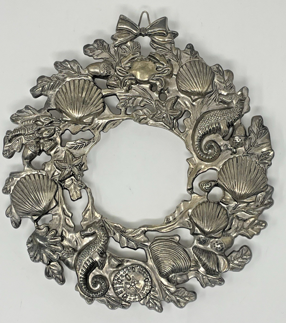 Godinger Wreath Wall Sea Themed Silver Plated Coastal Shells Crab Beach Ocean 9″