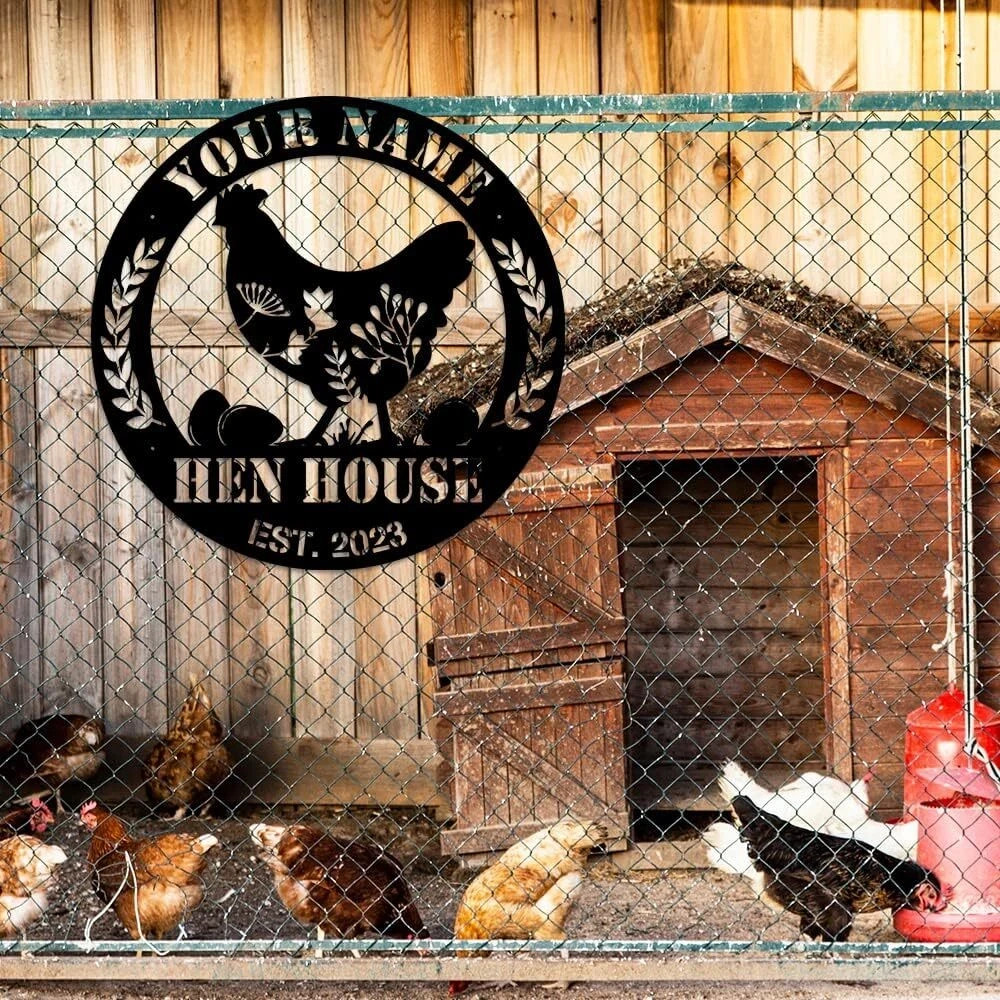 Personalized Rooster Metal Sign Custom Name Chicken Coop Plaque Farmhouse Decor