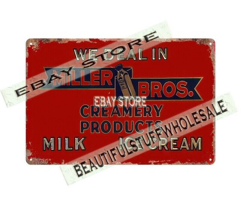 1950s Miller bros milk ice cream creamery dairy metal tin sign wall decor ideas