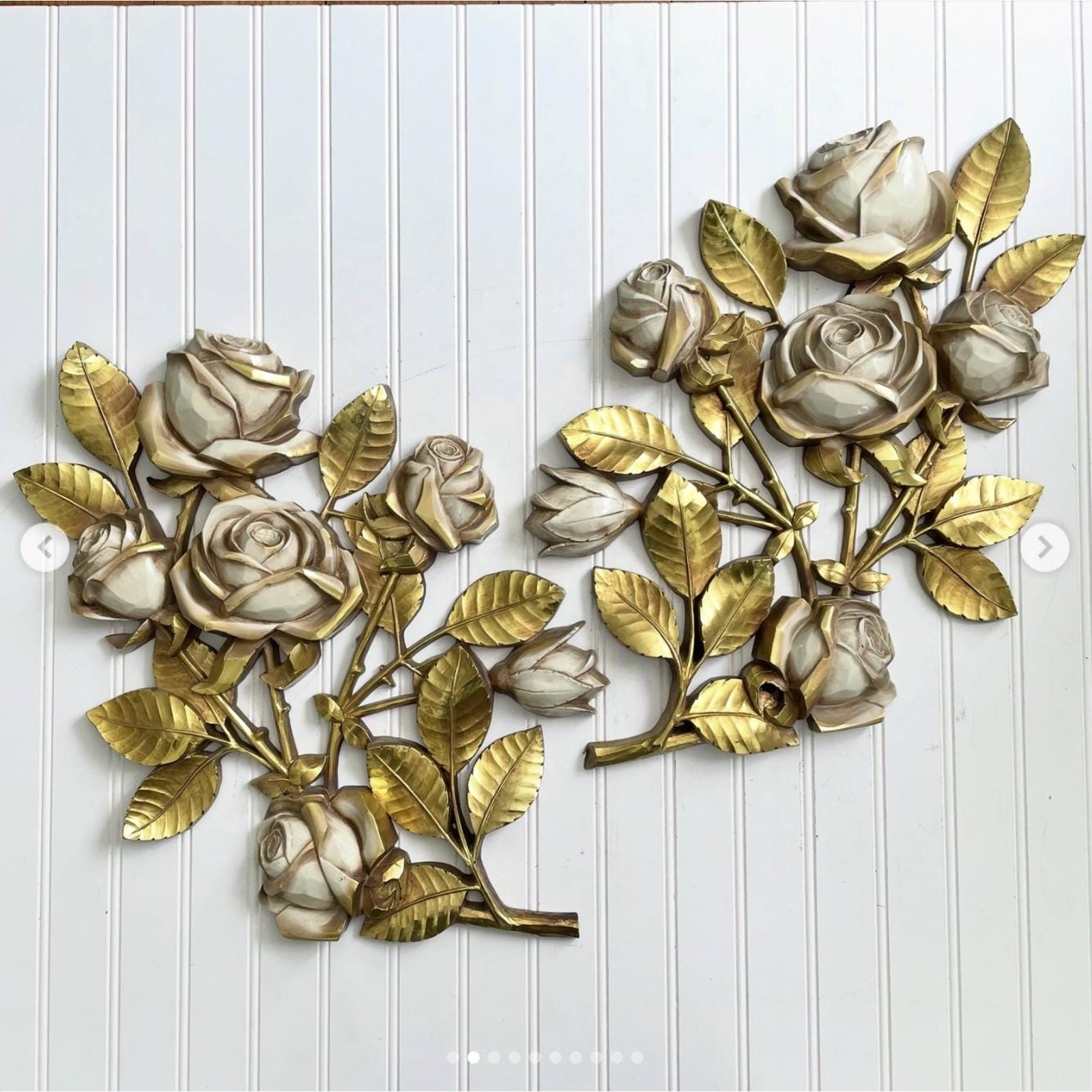 Vintage MCM Wall Hanging Roses Flower Plaque Resin Plastic Home Decor Syroco x2
