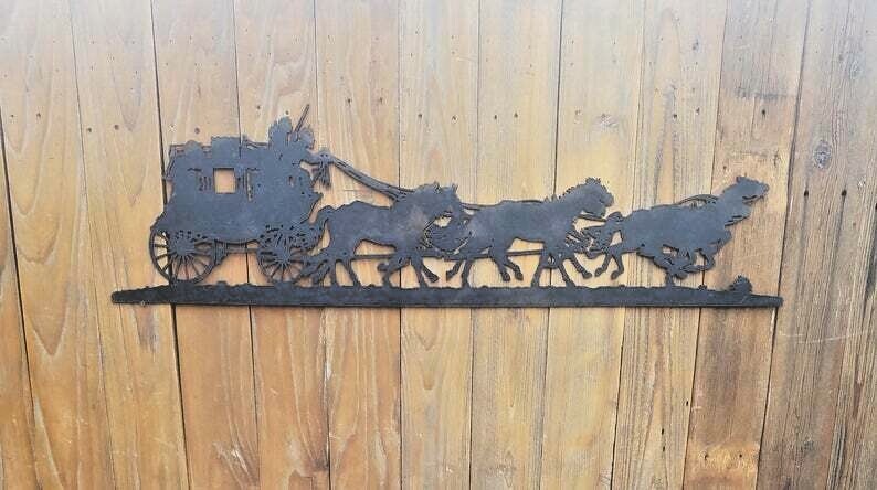 Stagecoach Silhouette with Horses/ Western/Cowboys/ Ranch/Old West/metal sign