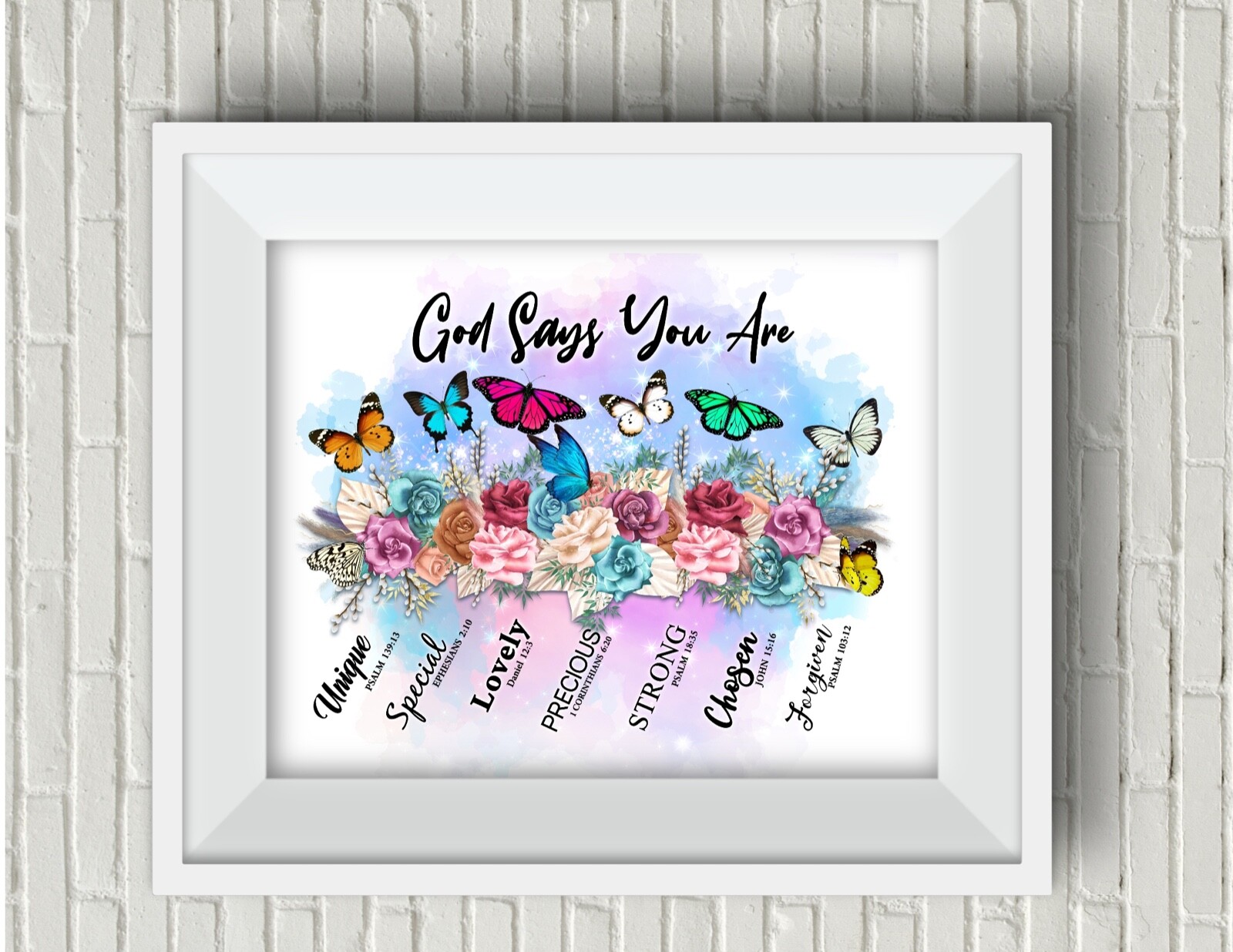 God Says You Are Strong Suicide Awareness Butterflies Roses UNFRAMED Art Print