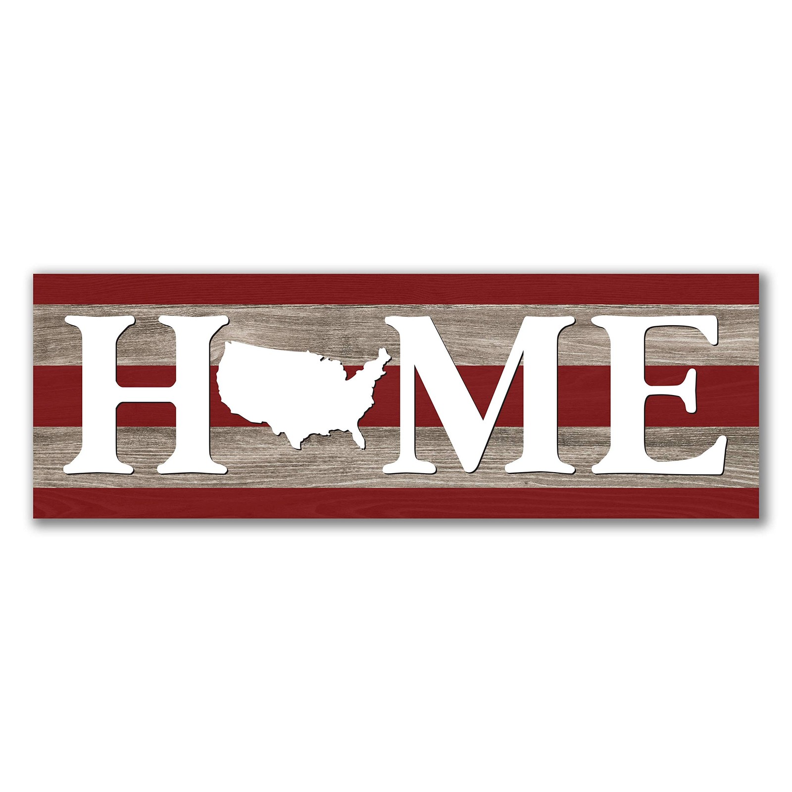 Home US Red White Stripe Rustic Wood Wall Sign 6×18