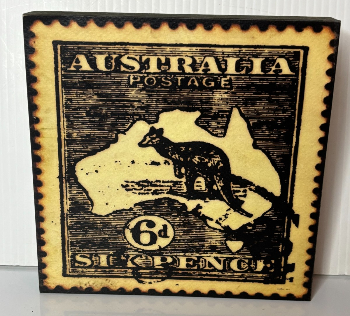 Australian Postage Stamp Map Kangaroo Hanging Wall Art Wood Plaque Sign Vintage