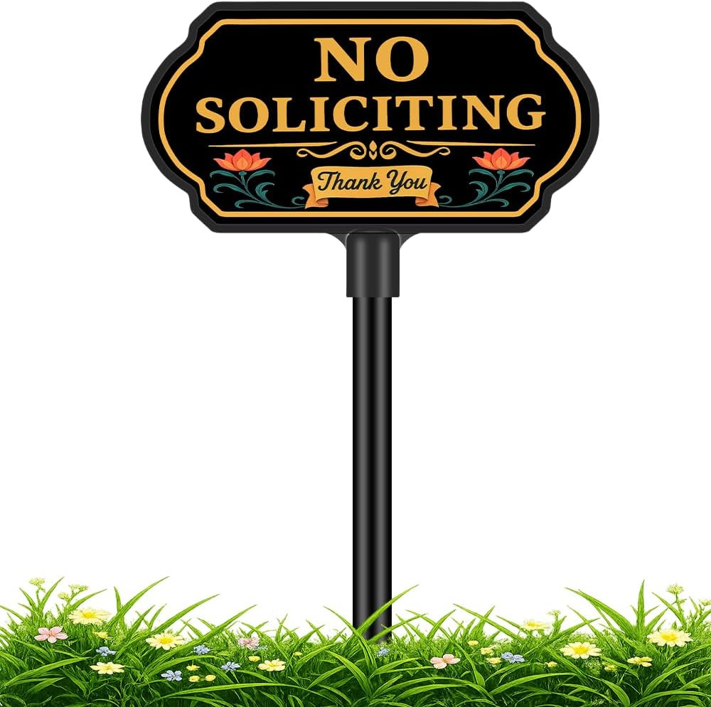 No Soliciting Sign for House, 10 X 5 Inch, Yard Sign with Stake | Aluminum & Pla
