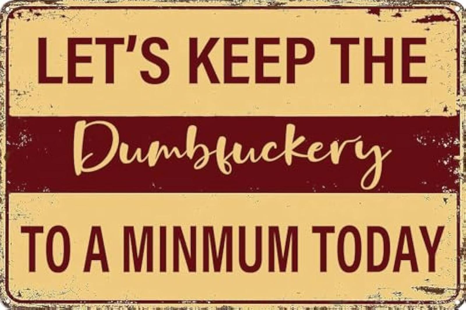 Metal Tin Sign Office Lets Keep The Dumbfuckery Aluminum Sign 8×12 Funny