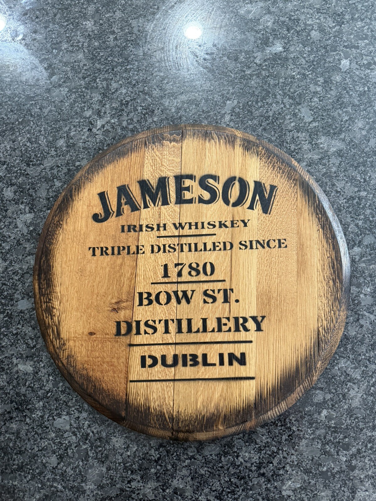 (Jameson Irish Whiskey) Bar Decor Barrel Head/ Lid wood wall art 21”dia