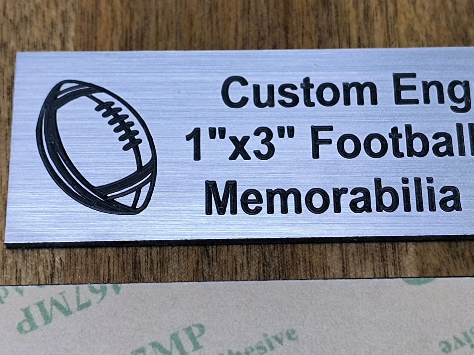 Custom Engraved 1×3 Brushed Silver Tone Football Plaque | Nameplate Label Tag
