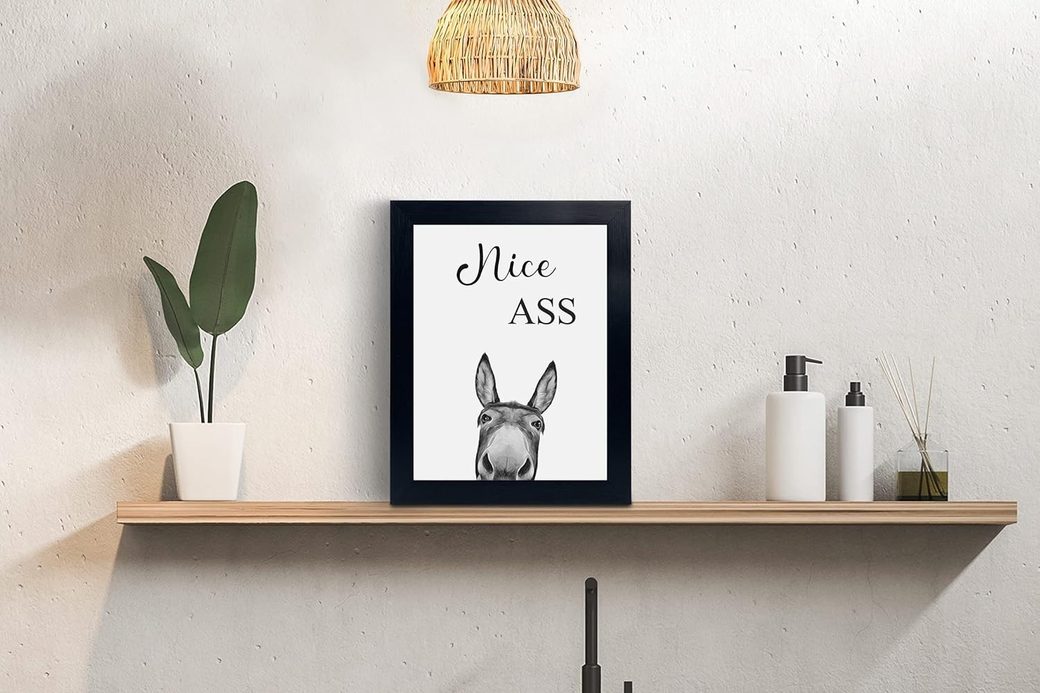 Black Framed 8×10 Donkey Animal Prints – Humorous Bathroom Wall Art