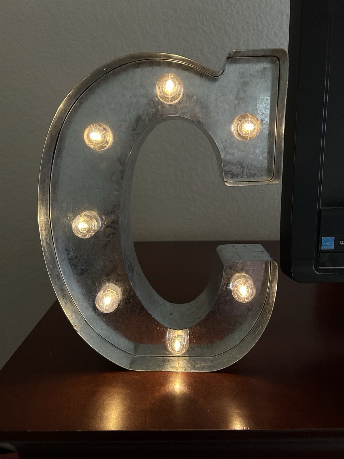 Light Up Alphabet Marquee Letter Silver Metal Sign 10″ – White Bulbs – C