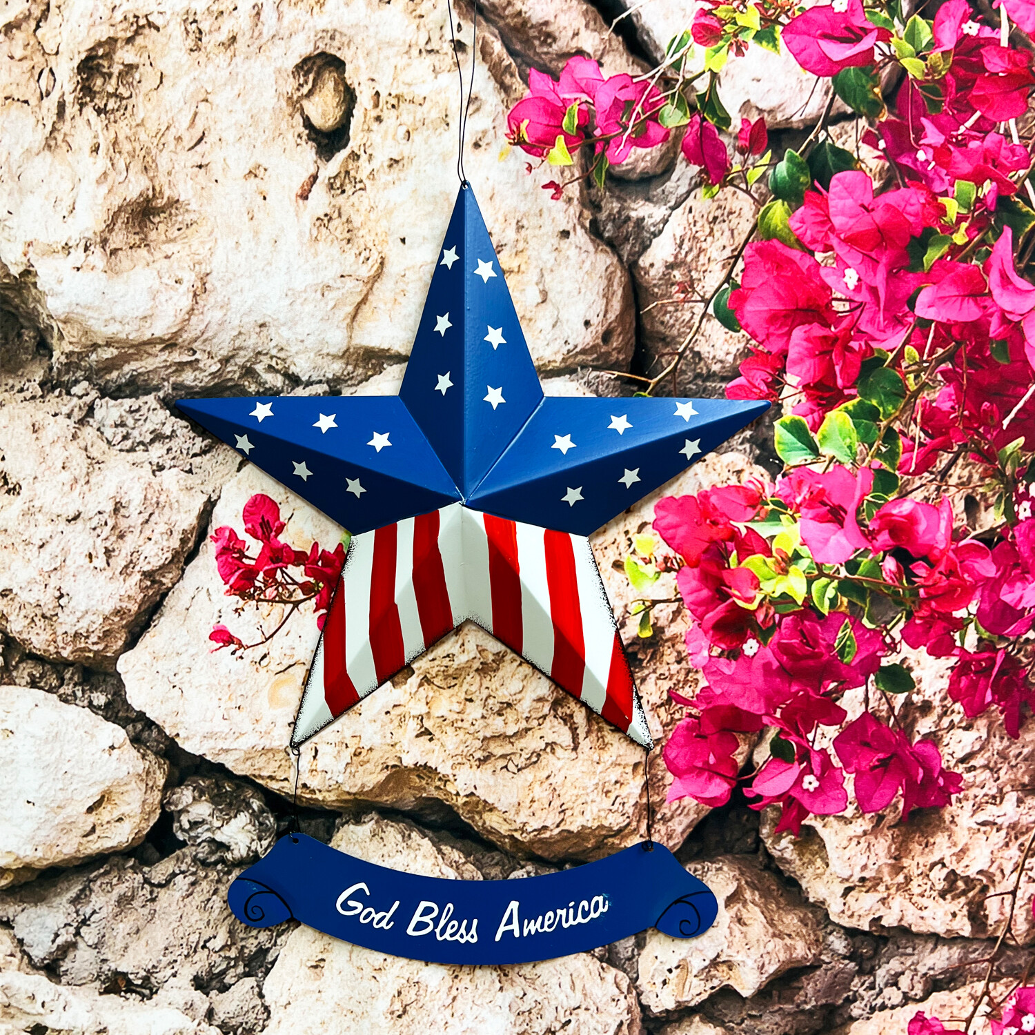 Rustic Hanging Metal American Flag Patriotic Barn Stars Wall Door Yard Signs