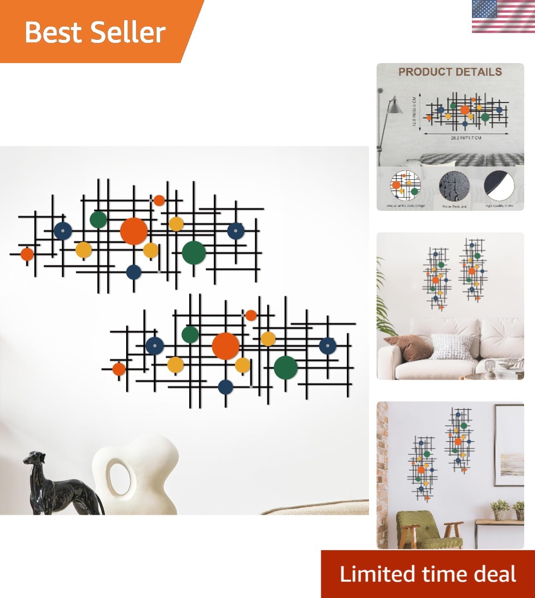 Durable Geometric Wall Sculpture Set – Modern Metal Art for Living Room & Office