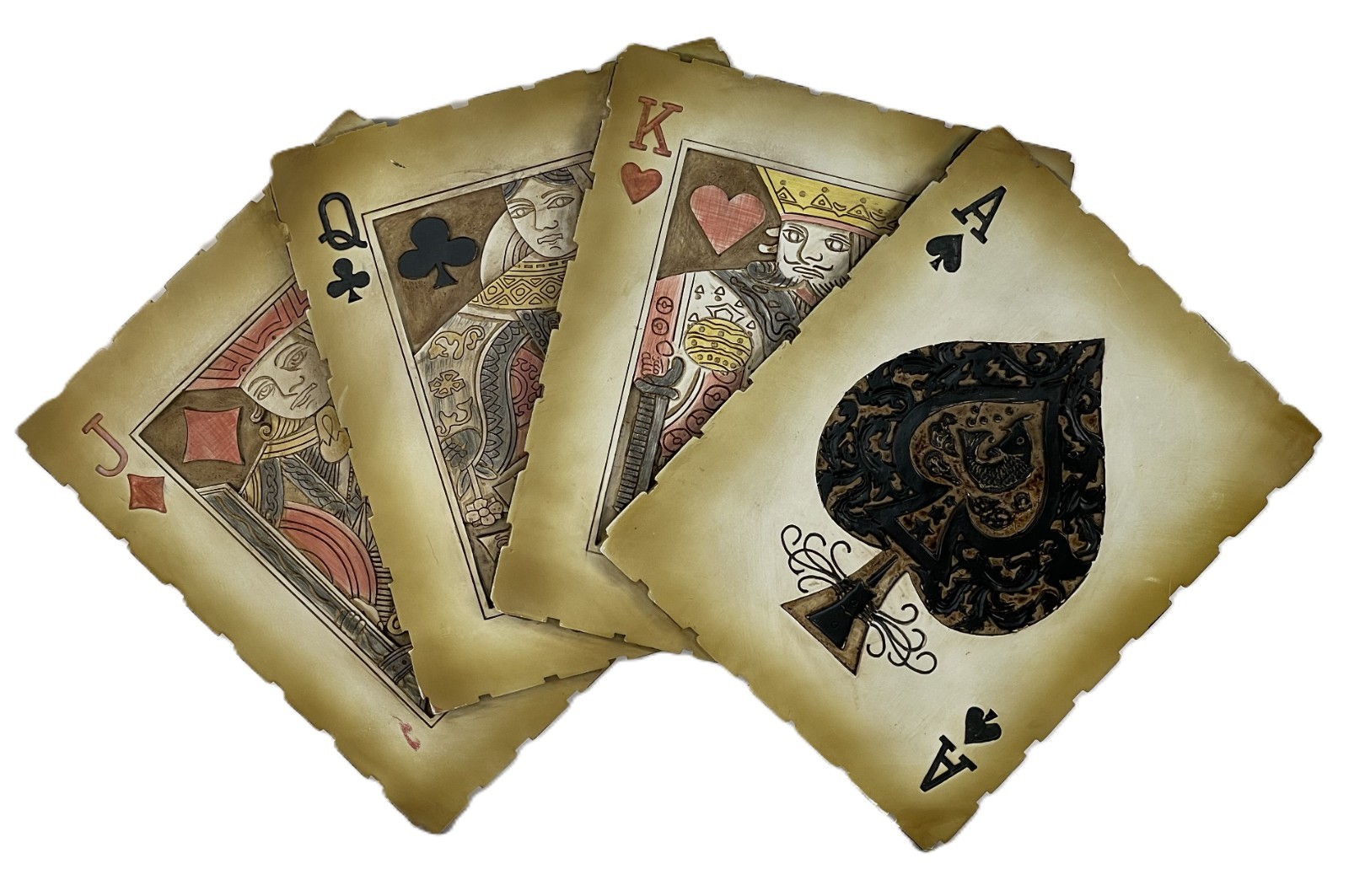 VTG Playing Card Suit Resin Wall Art Fanned Ace King Queen Jack Game Room 22″
