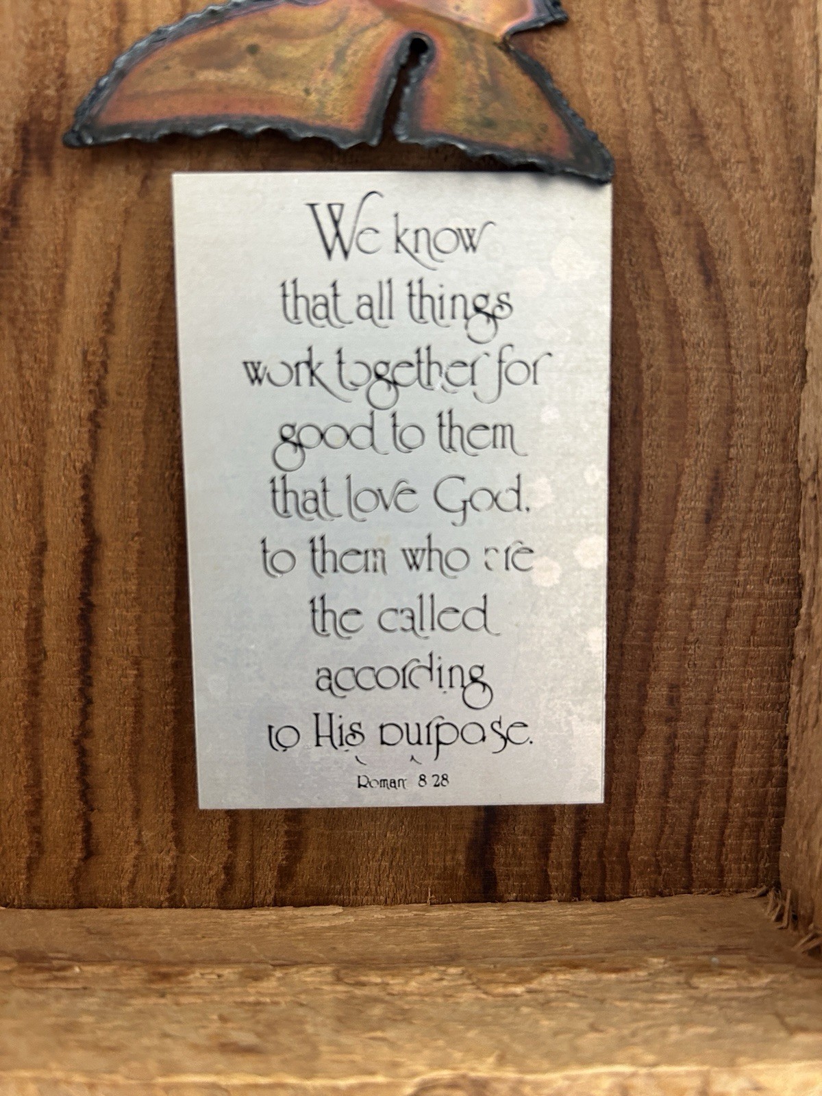 Rustic Wood Framed Copper Butterfly With Bible Verse, 8”