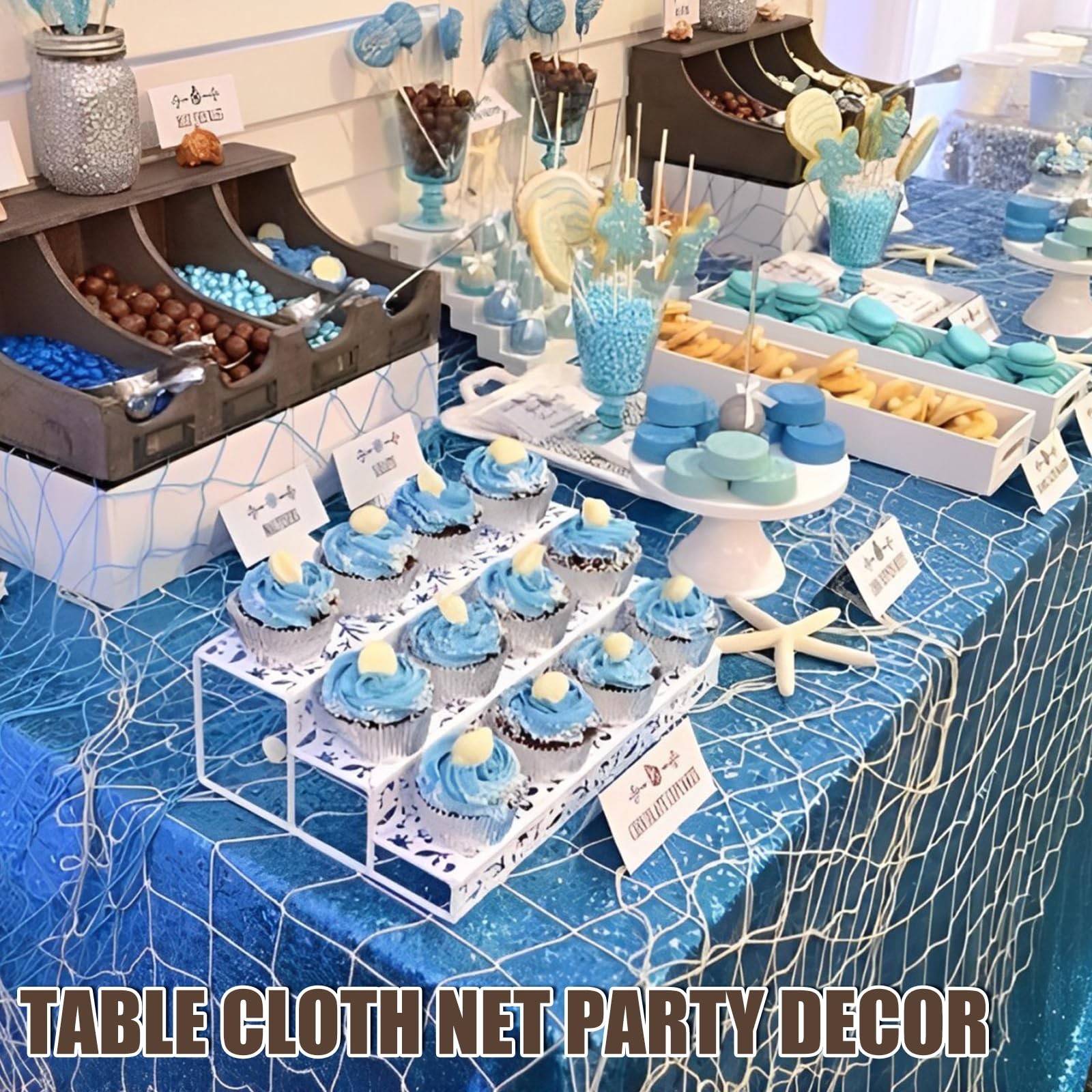 2 Pack Fish Net Decorations for Party, Natural Cotton Hawaiian Table Runner P…