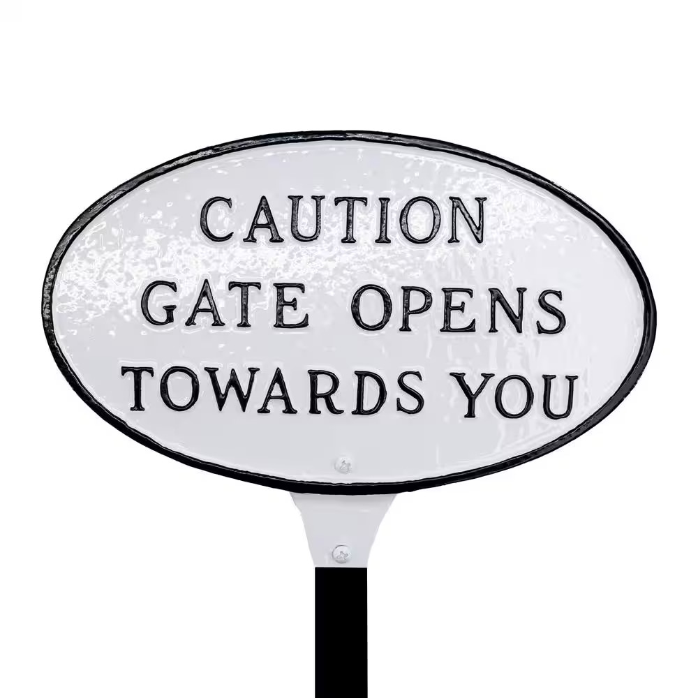 6 In. X 10 In. Small Oval Caution Gate Opens towards You Statement Plaque Sign w