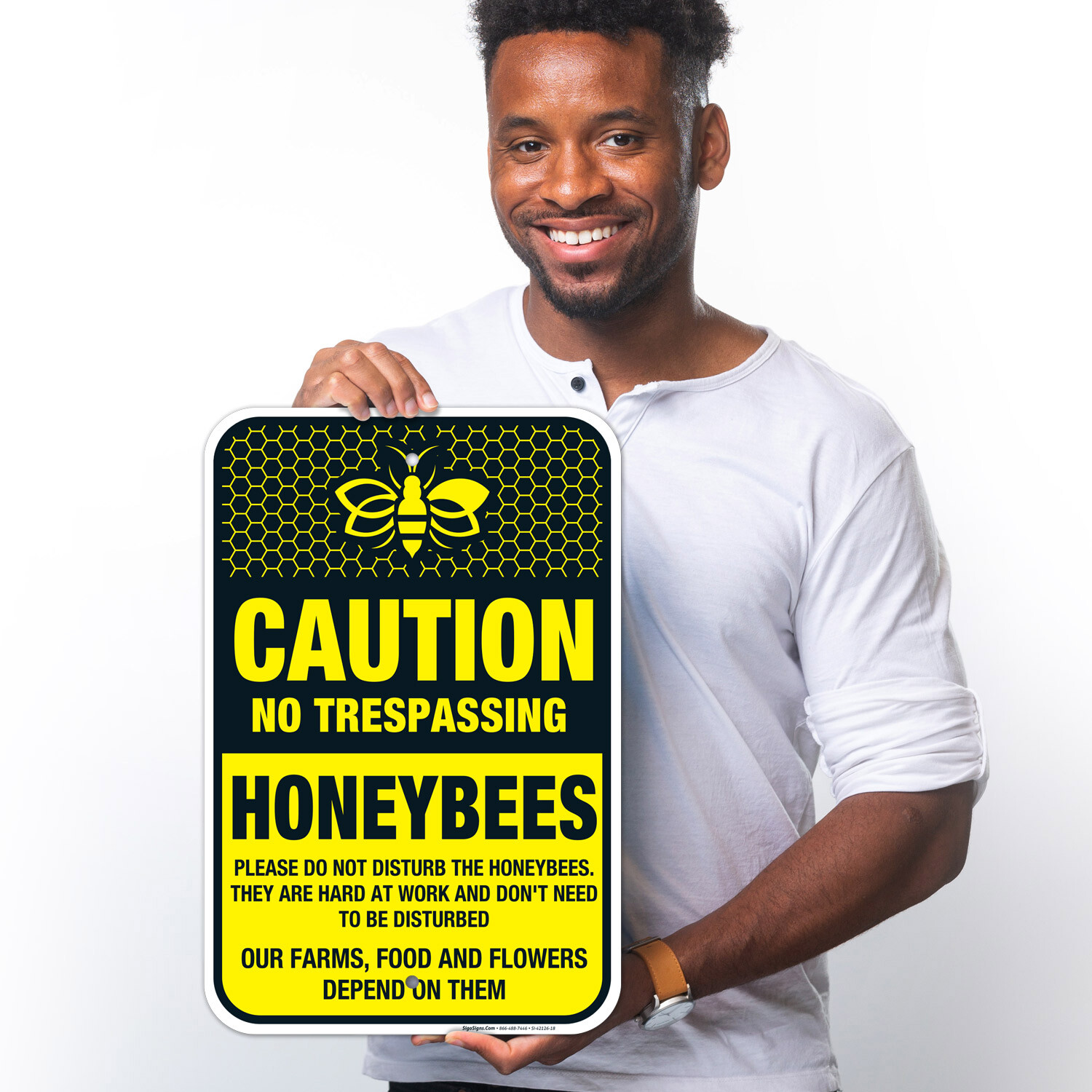 Bee Sign, Caution No Trespassing Honeybees at Work Sign,