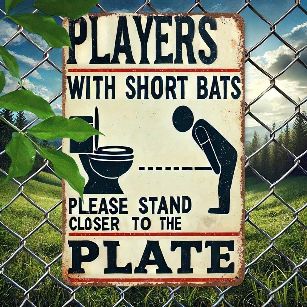 Vintage 8×12 Inch Aluminum Sign Funny Bathroom Players Short Bats Wall Art Decor
