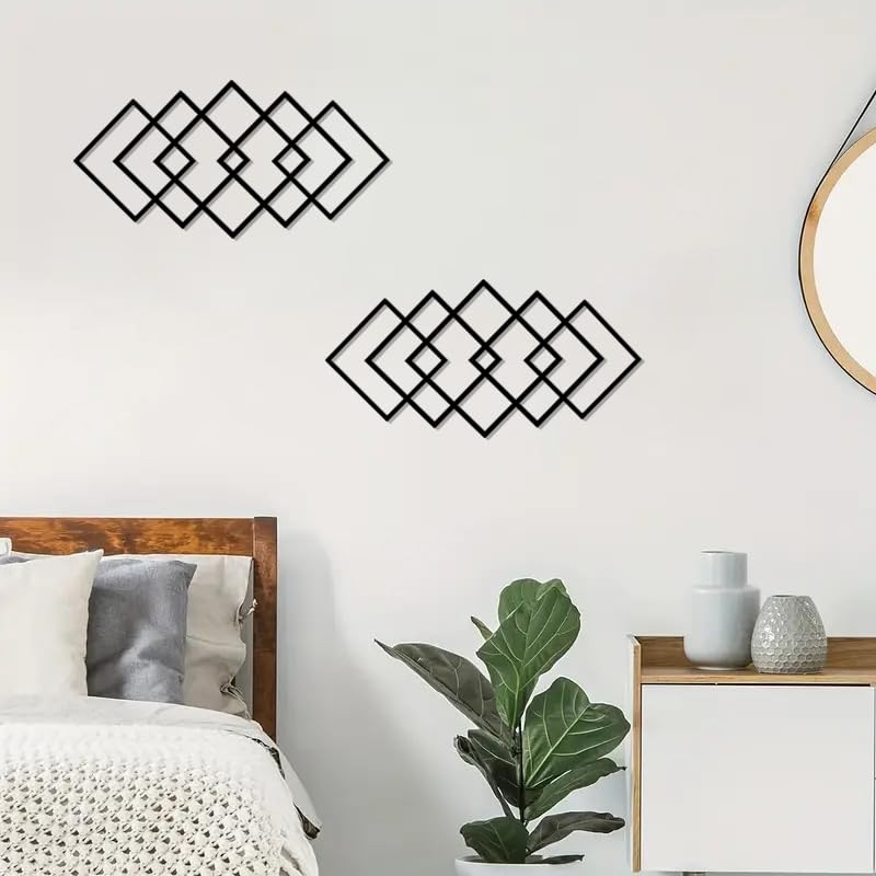 Large 2Pcs Abstract Metal Wall Art Decor, Black Modern Geometric Hanging Sign…