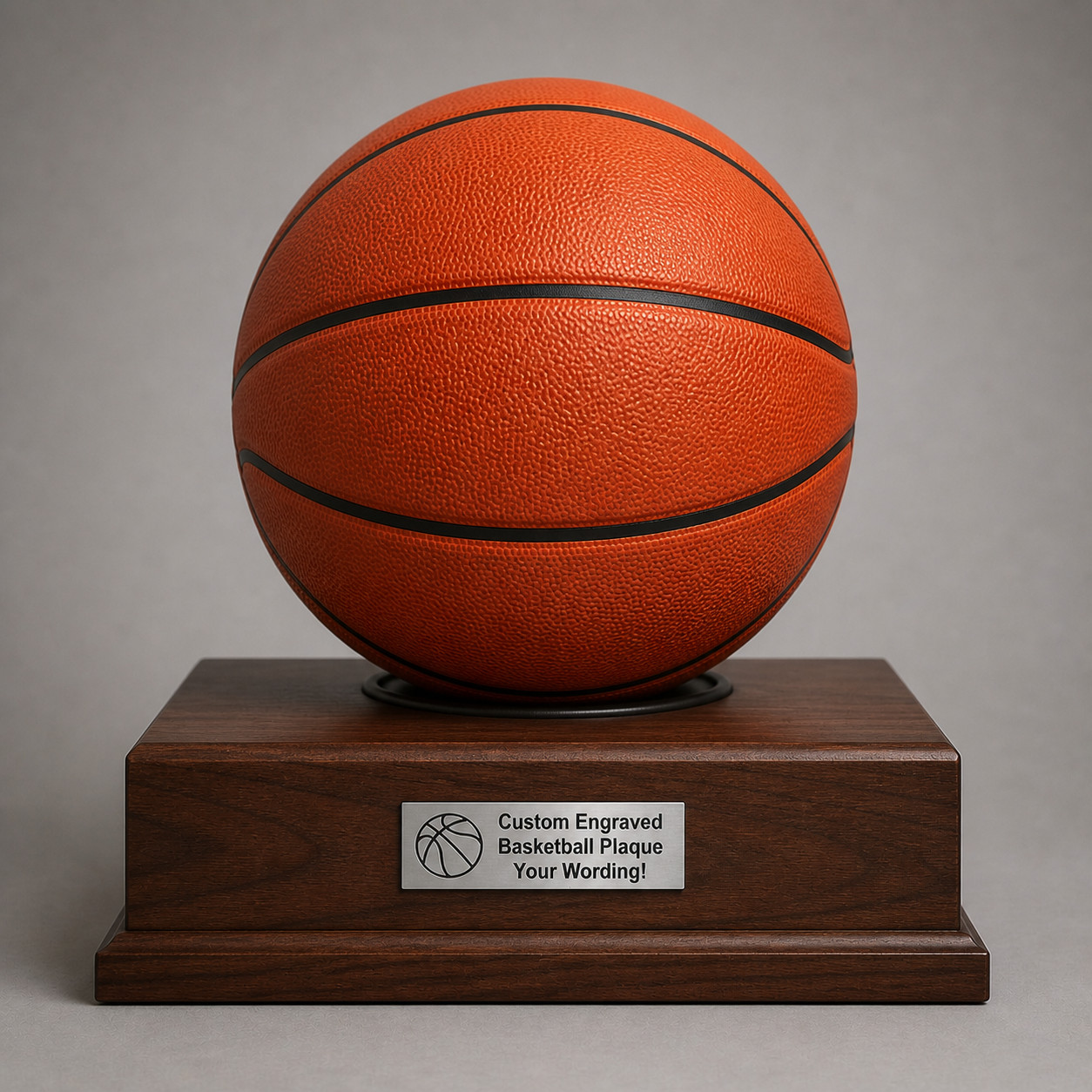 Custom Engraved 1×3 Brushed Silver Tone Basketball Plaque | Nameplate Label Tag