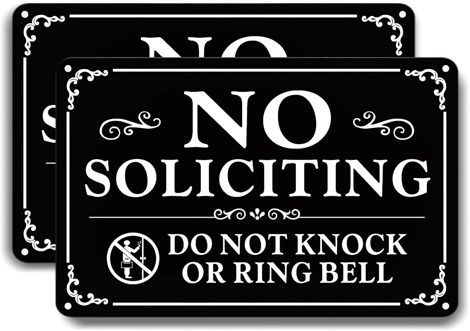 No Soliciting Sign for Front Door 9×6 Inches, 2 Pack Self-Adhesive Aluminum