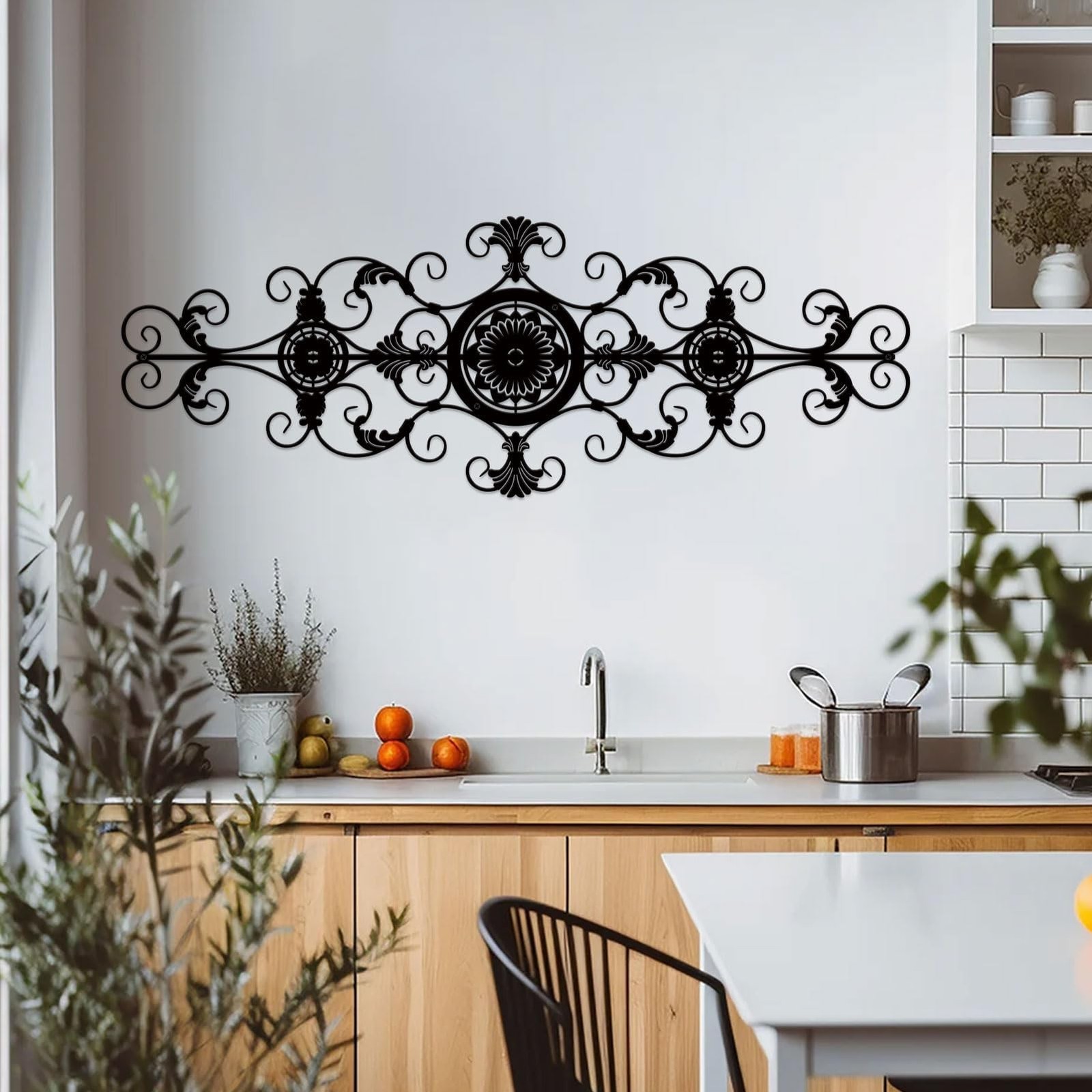 Black Flower Scroll Metal Wall Decor, Hanging Flower Scroll Metal Wall Art De…