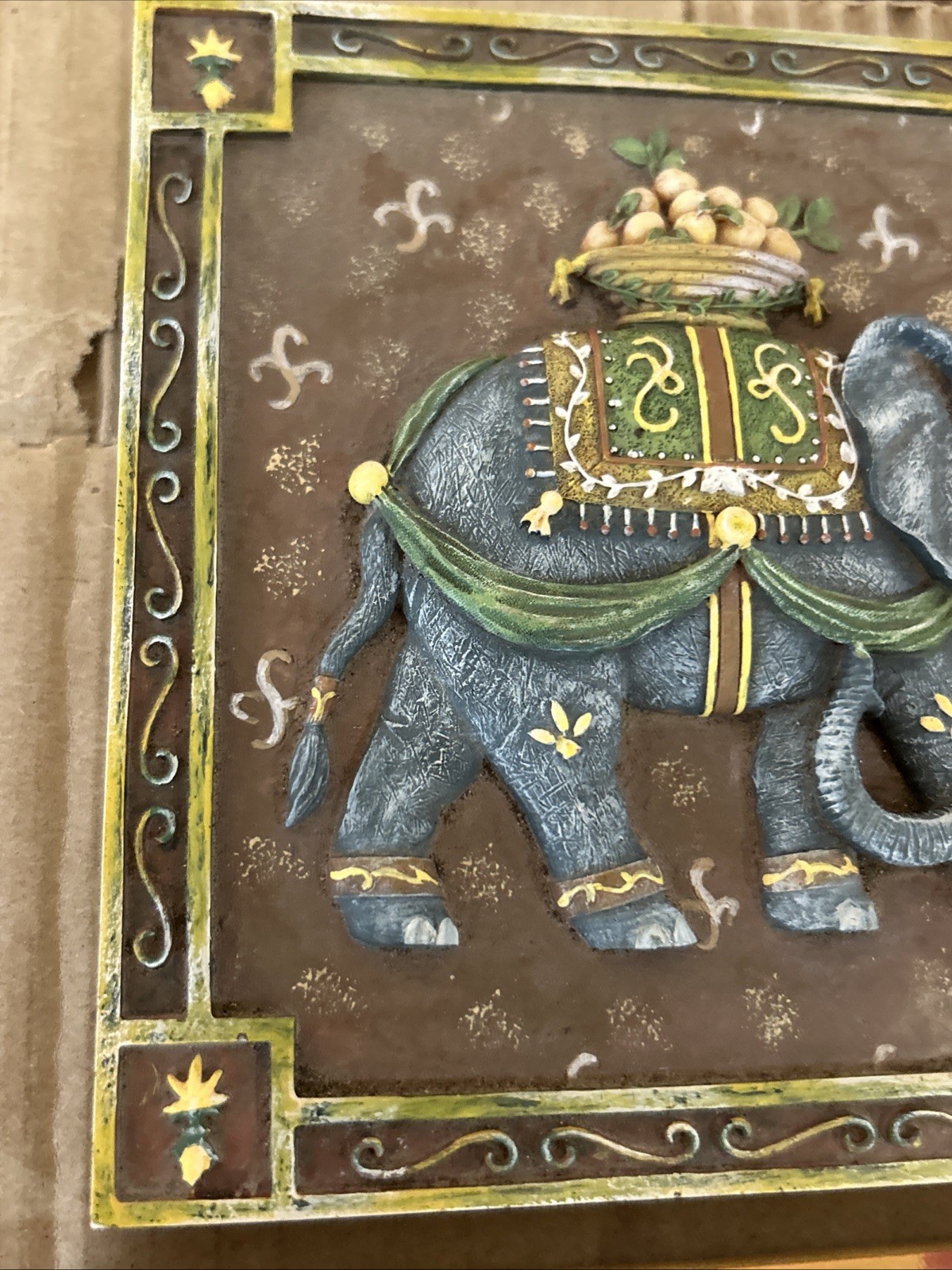 Set of 2 Elephant Monkey Ceramic Tile Trivets Wall Plaques 3D Relief Art