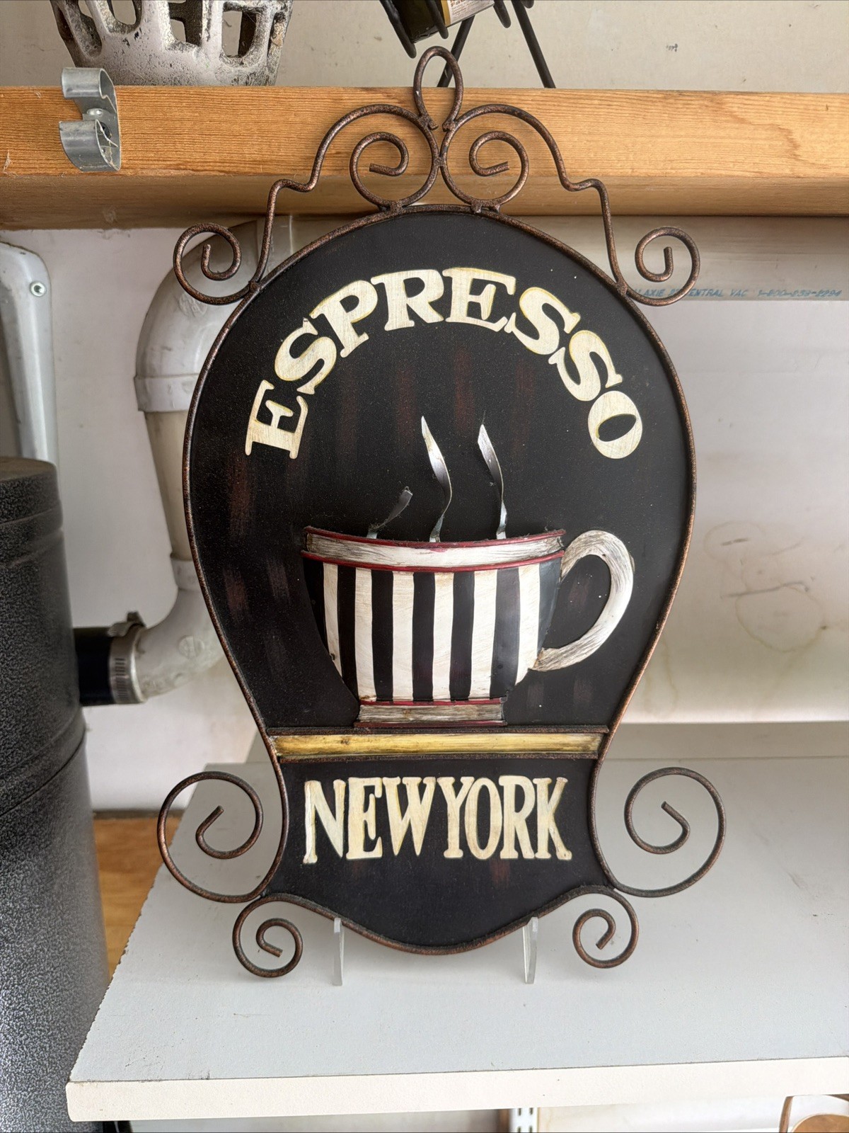 Black Metal Espresso Coffee Cup Wall Art Sign – New York Decor – 17″ x 11″