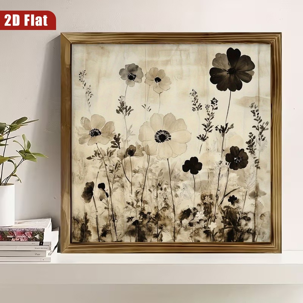 Neutral Ink Wildflower Wooden Plaque Farmhouse Living Room Wall Art Decoration