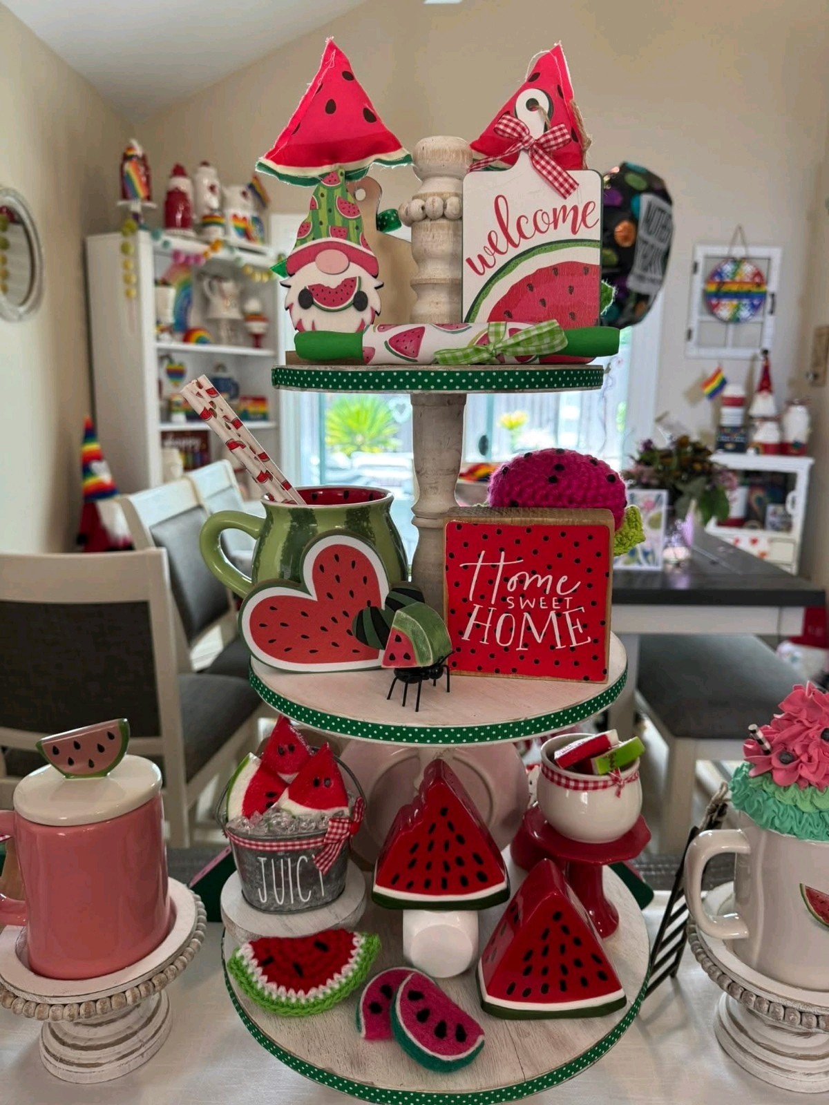 New*** “Home Sweet Home” Strawberry Watermelon Wood Sign Table Decor Ladybug Dot