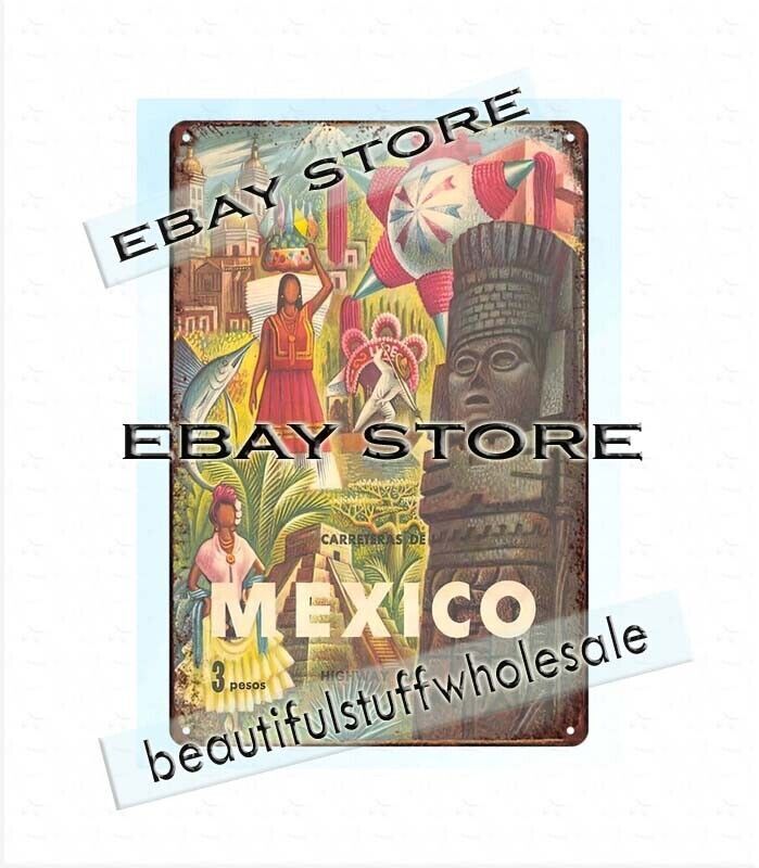 1952 Roads of Mexico Family Entertainment retro travel poster metal tin sign