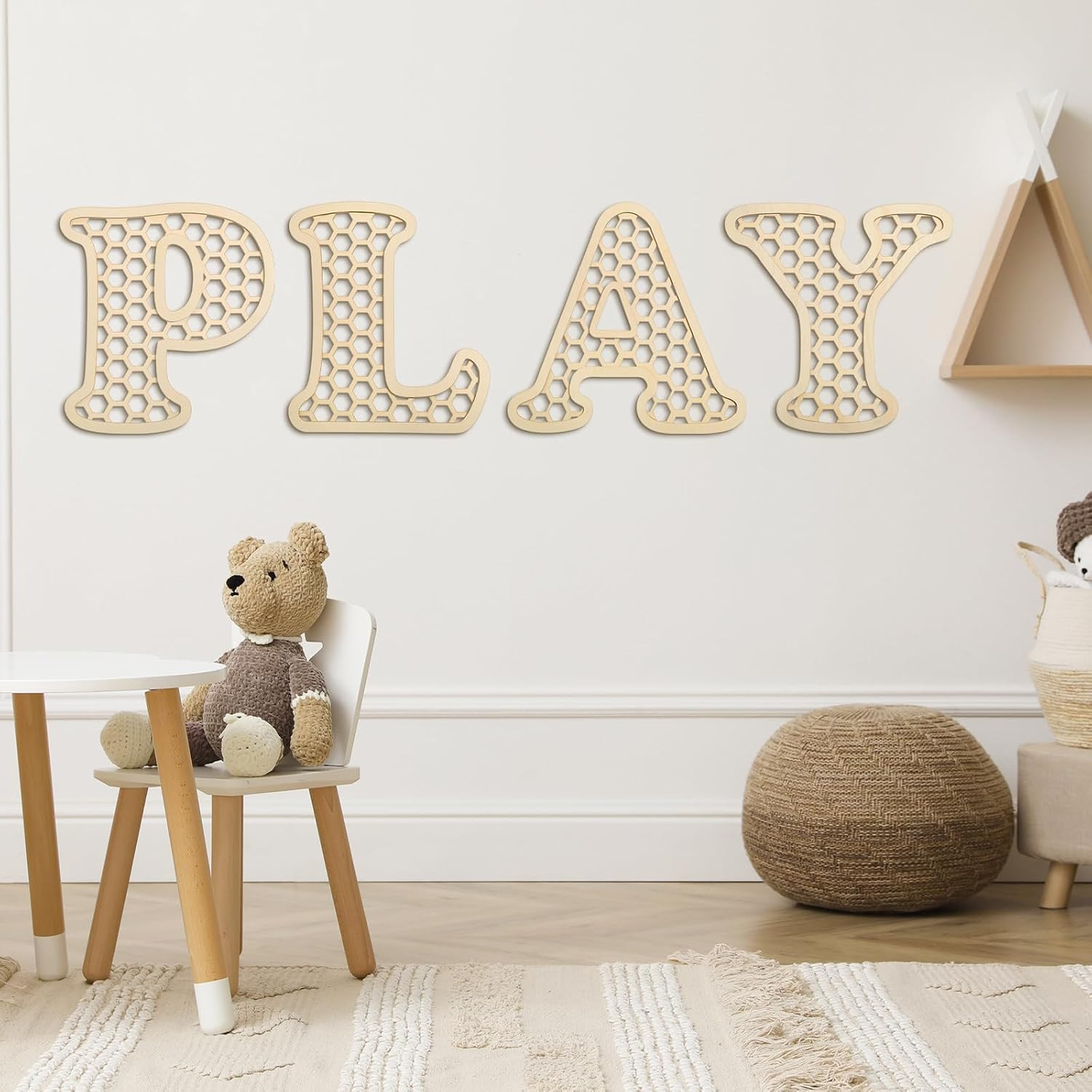 Playroom Decor 12 in Wooden Rattan Letters Set Playroom Sign Decor Boho Wall Sig