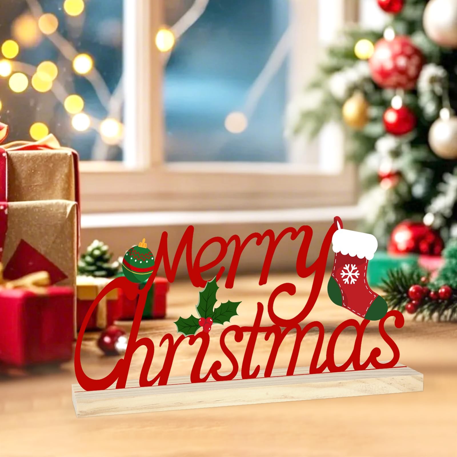 Metal Tabletop Decoration with Wood Base, Holiday Decorations for Home, Offic…